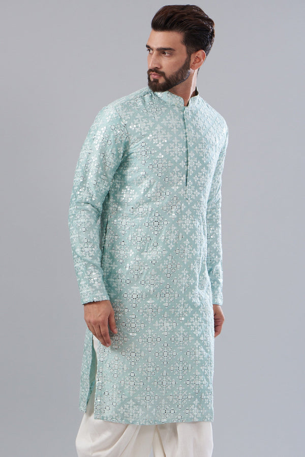 Signature aqua mirror work kurta