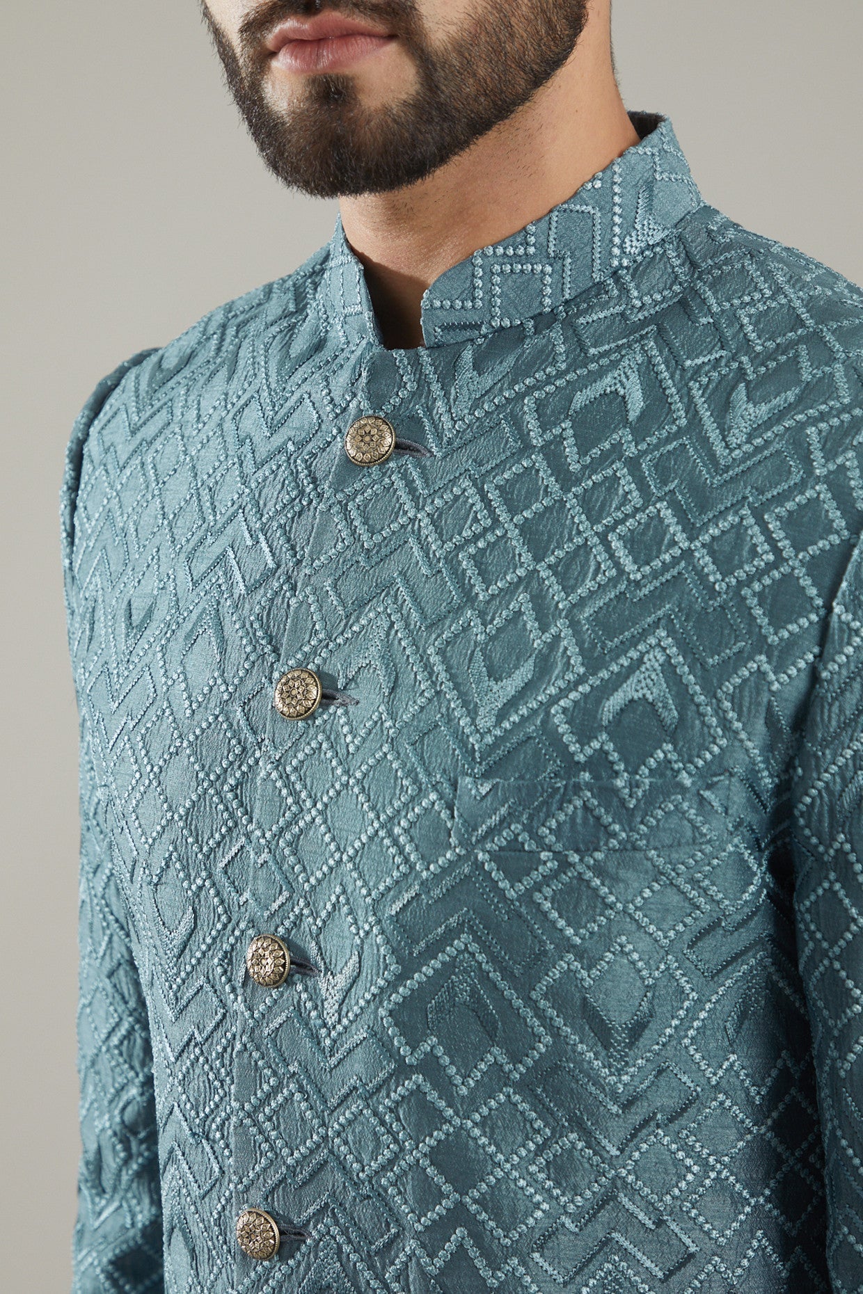 Cobalt Blue Embroidered Sherwani - kasbahmen