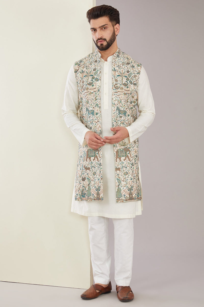 Kashmiri Embroidered Long Open Shrug - kasbahmen