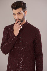 Maroon Georgette Embroidered Kurta - kasbahmen