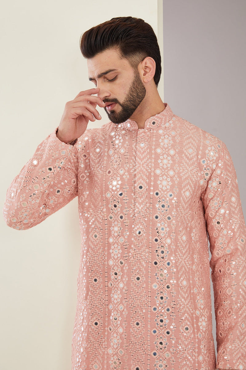 Signature Peach Mirrorwork Kurta - kasbahmen