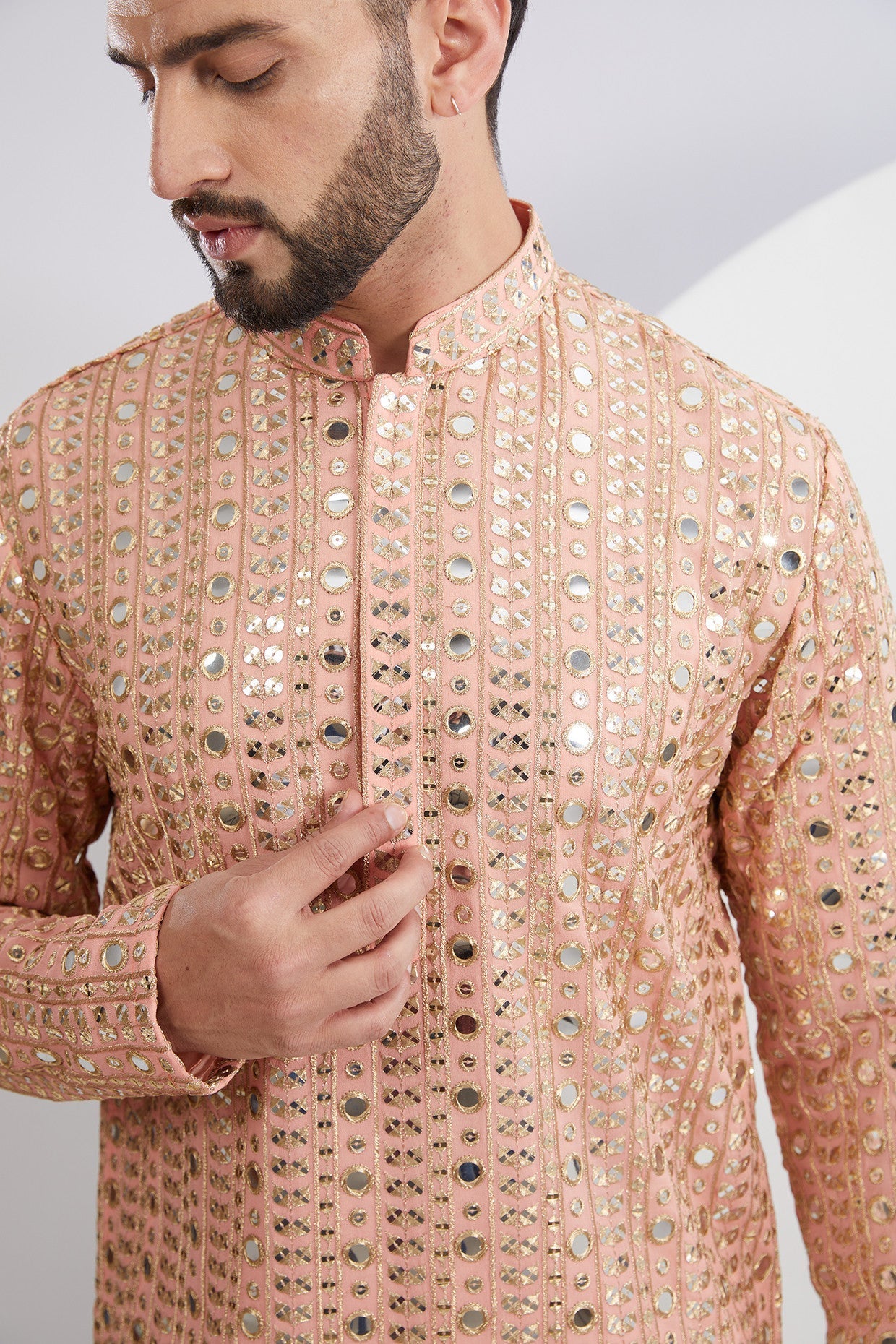 Peach Mirrorwork Kurta - kasbahmen