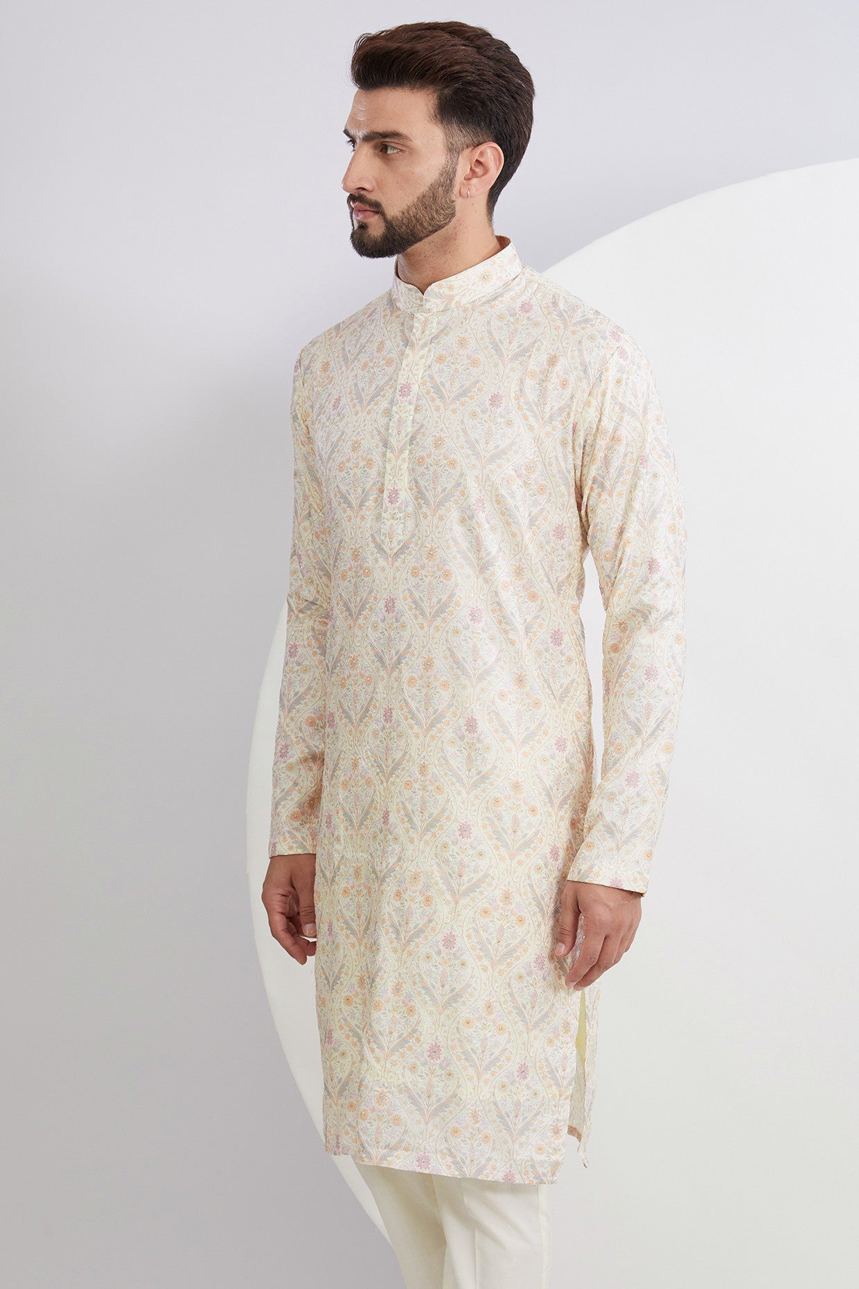 Ivory Multi Embroidered Kurta - kasbahmen