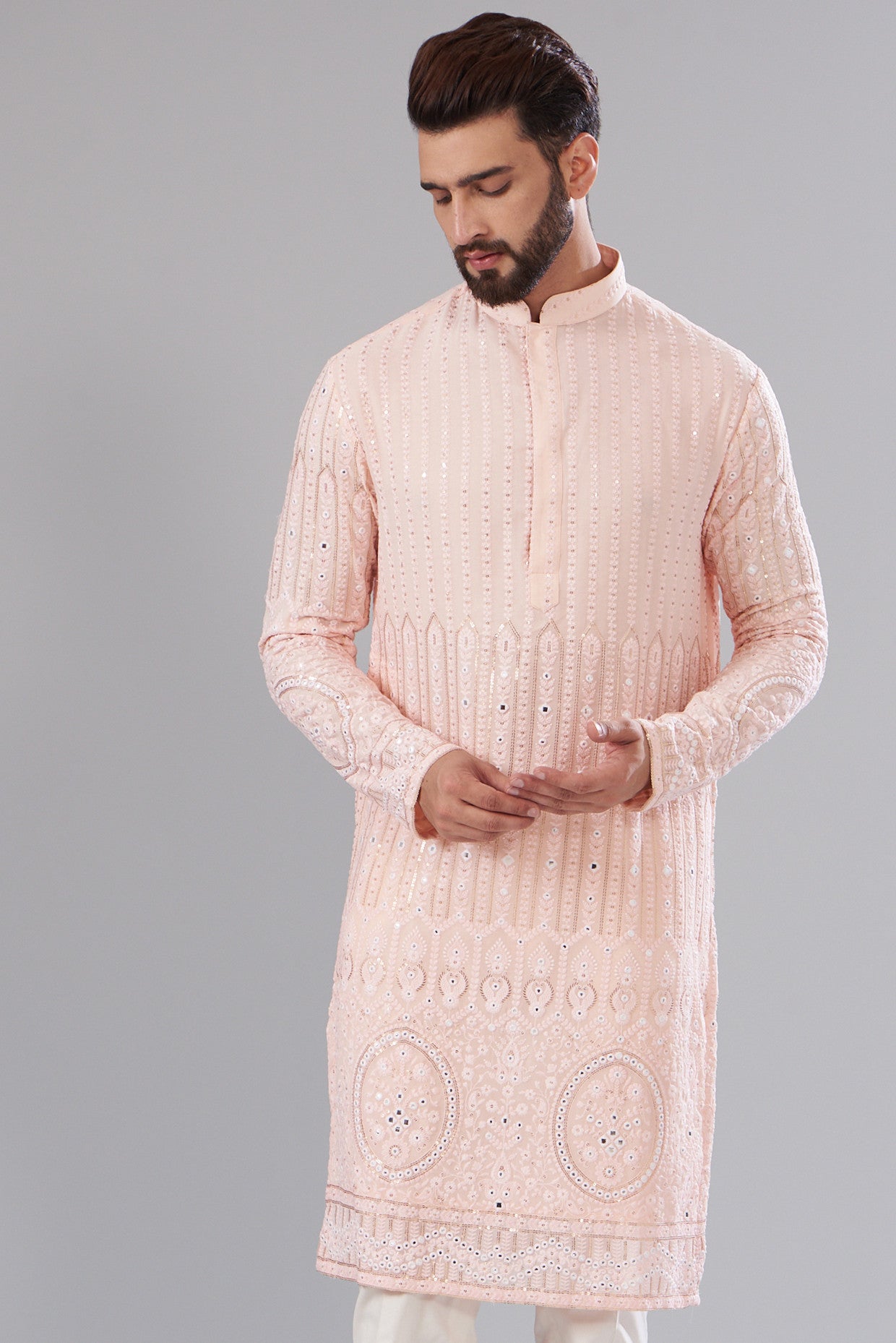 Powder pink chikankari kurta - kasbahmen