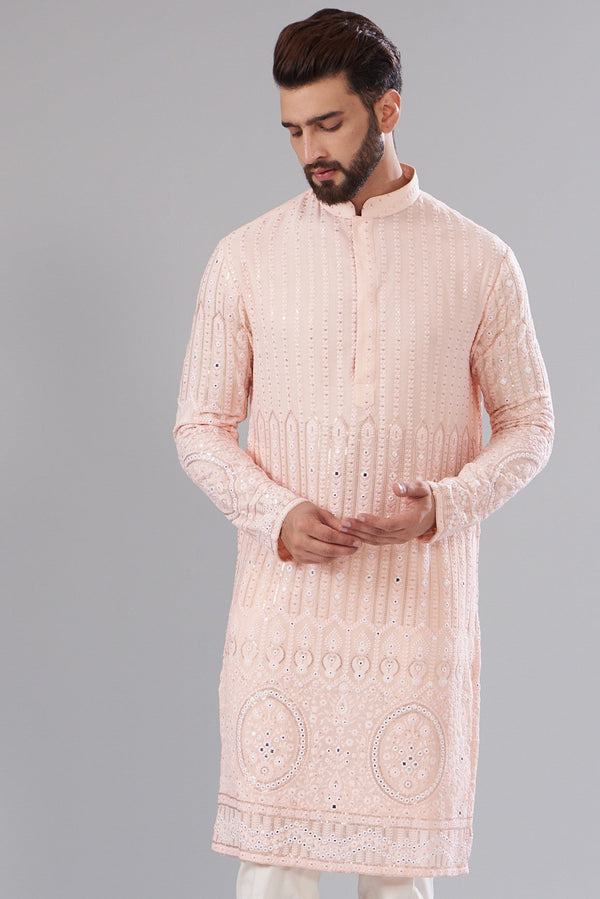 Powder pink chikankari kurta