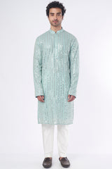 Powder Blue Zari Embroidered Kurta - kasbahmen