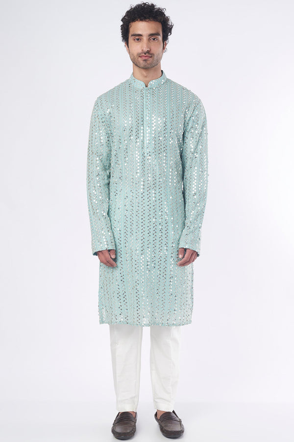 Powder Blue Zari Embroidered Kurta