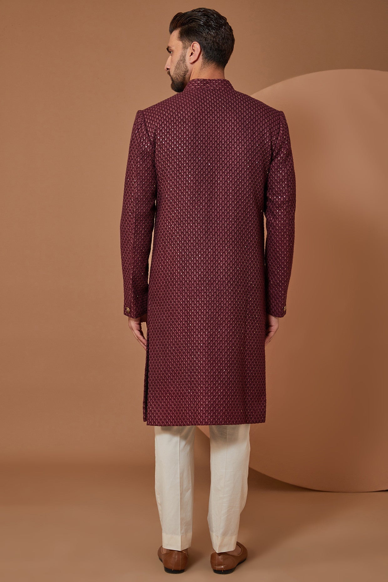 Maroon Wine Threadwork Sherwani - kasbahmen