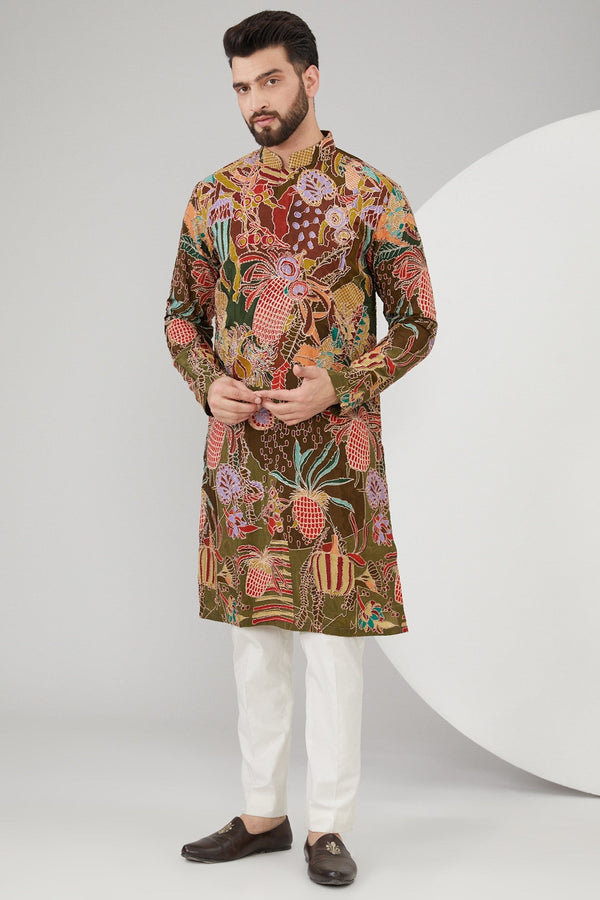 Mehendi Green Abstract Embroidered Kurta