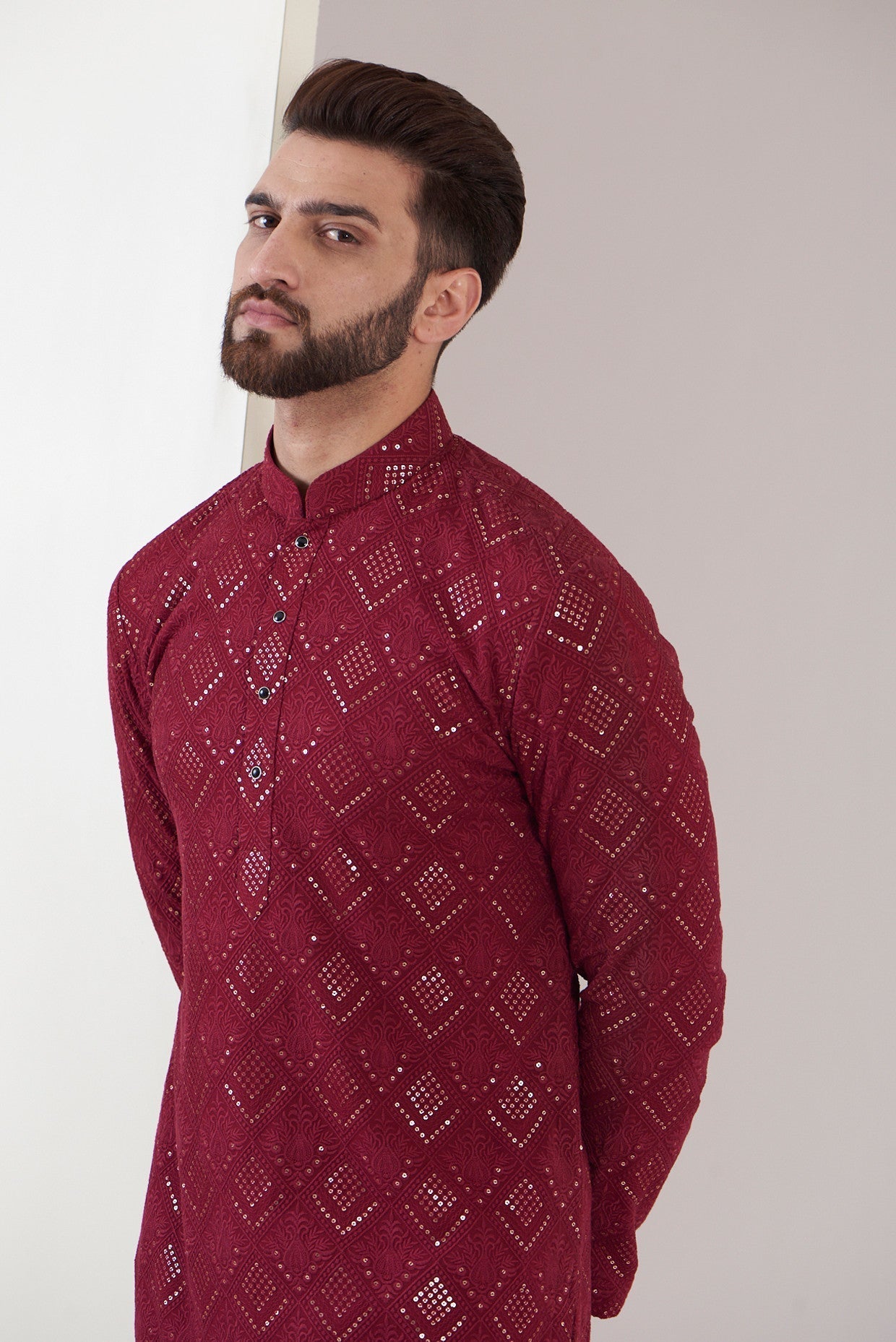 Maroon chikankari kurta - kasbahmen