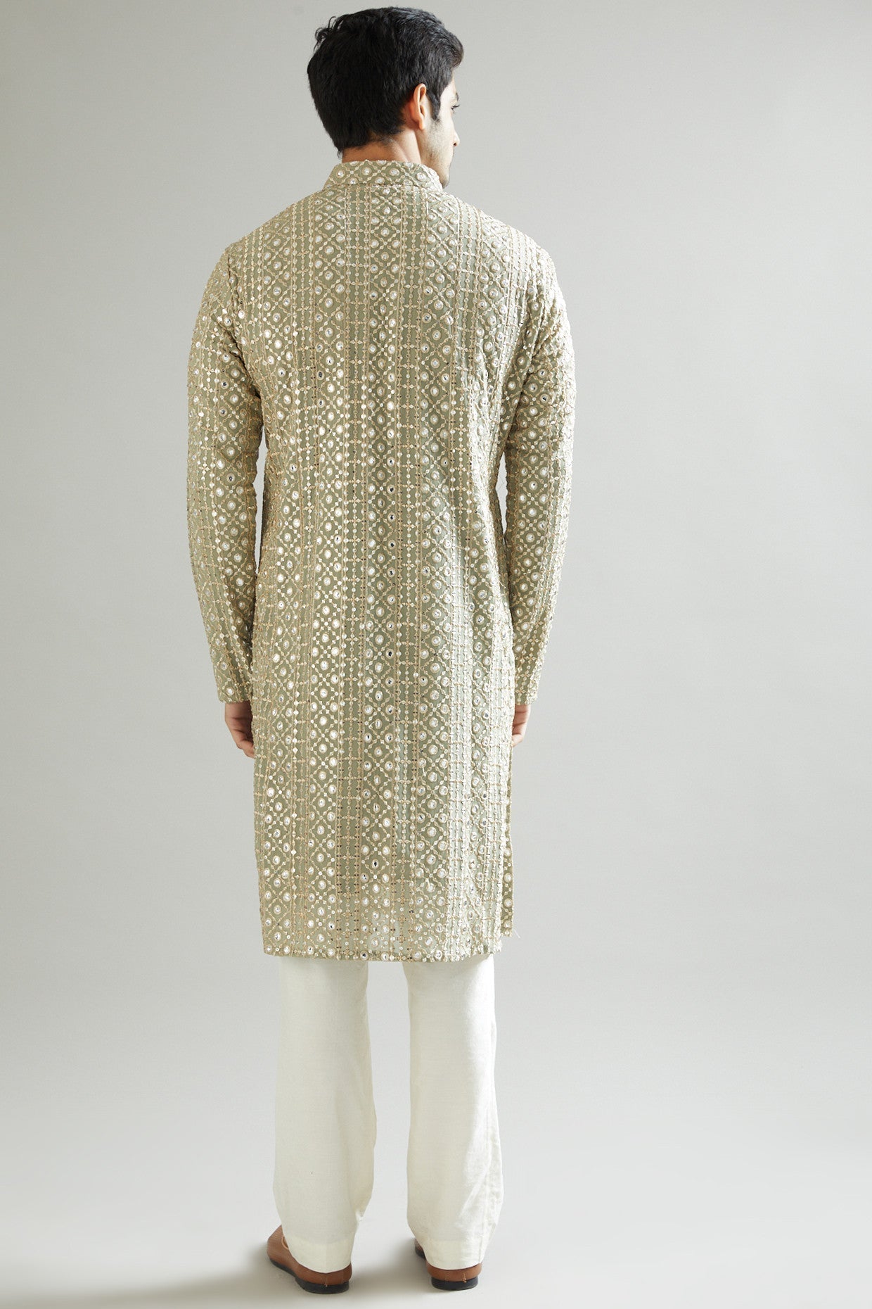 Mint Green Mirror & Zari Embroidered Kurta - kasbahmen