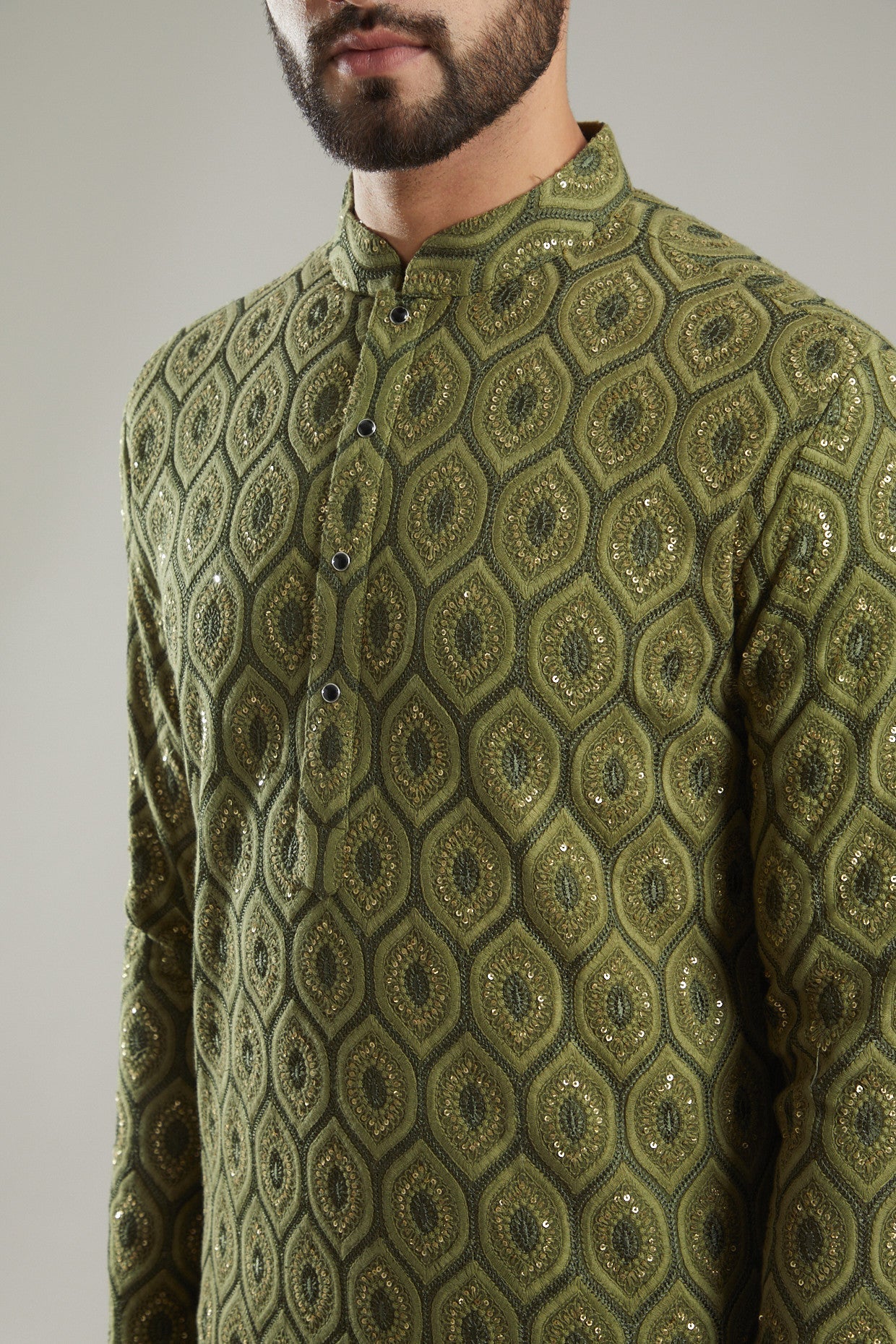 Mehendi Green Silk Embroidered Kurta - kasbahmen