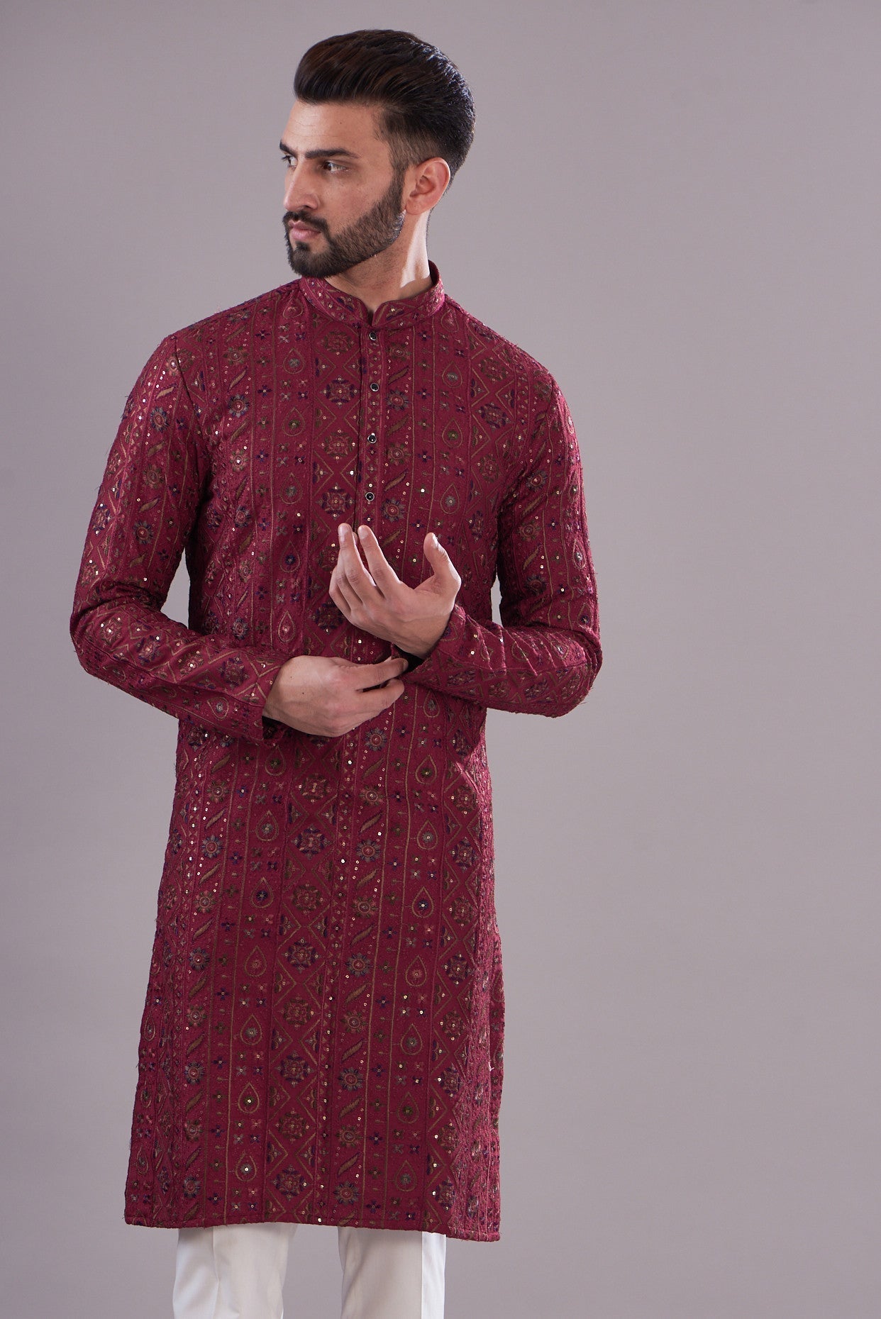 Deep maroon embrodried kurta - kasbahmen