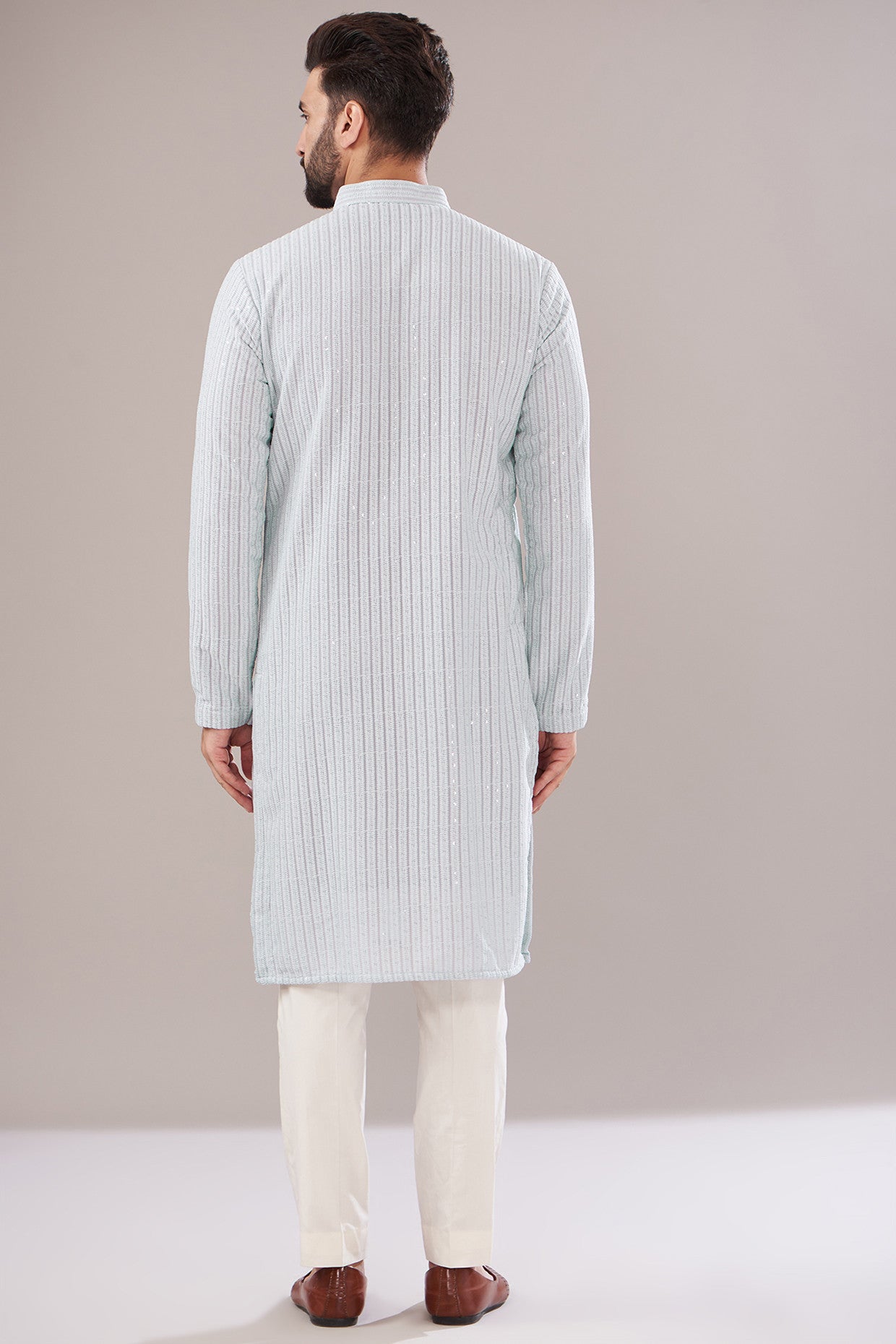 Powder Blue Georgette Embroidered Kurta - kasbahmen