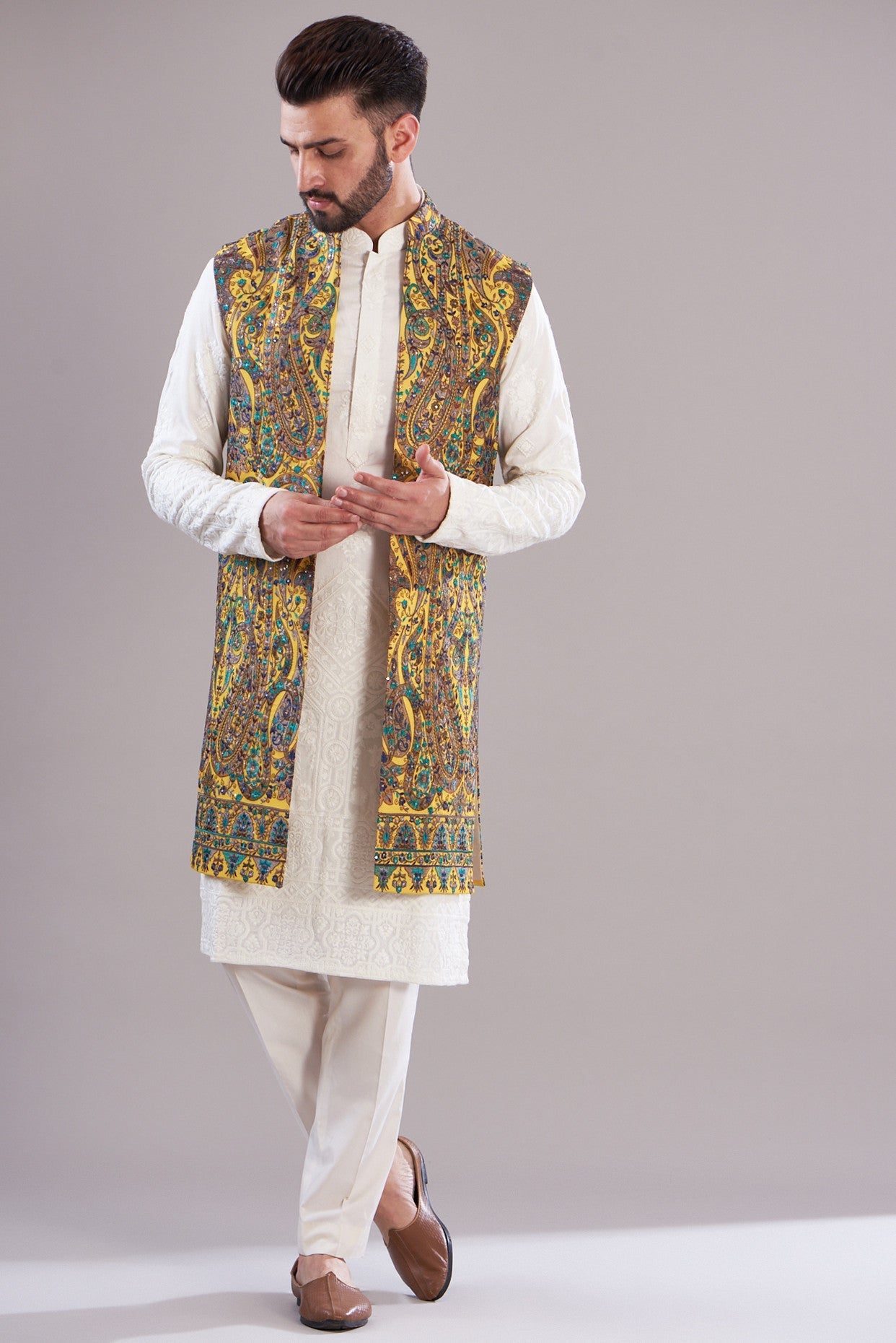 Formal kalmkari long open shrug - kasbahmen