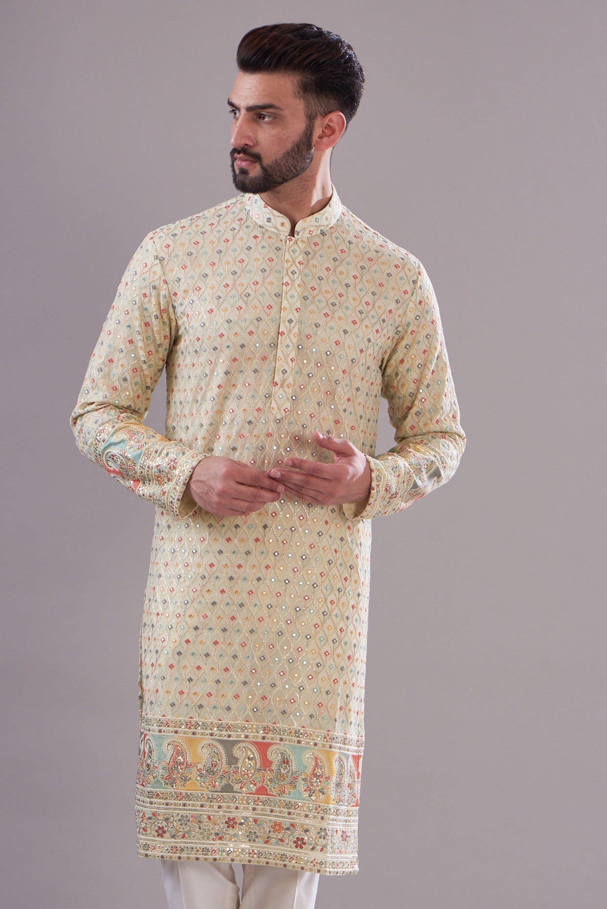 Cream embrodried kurta - kasbahmen