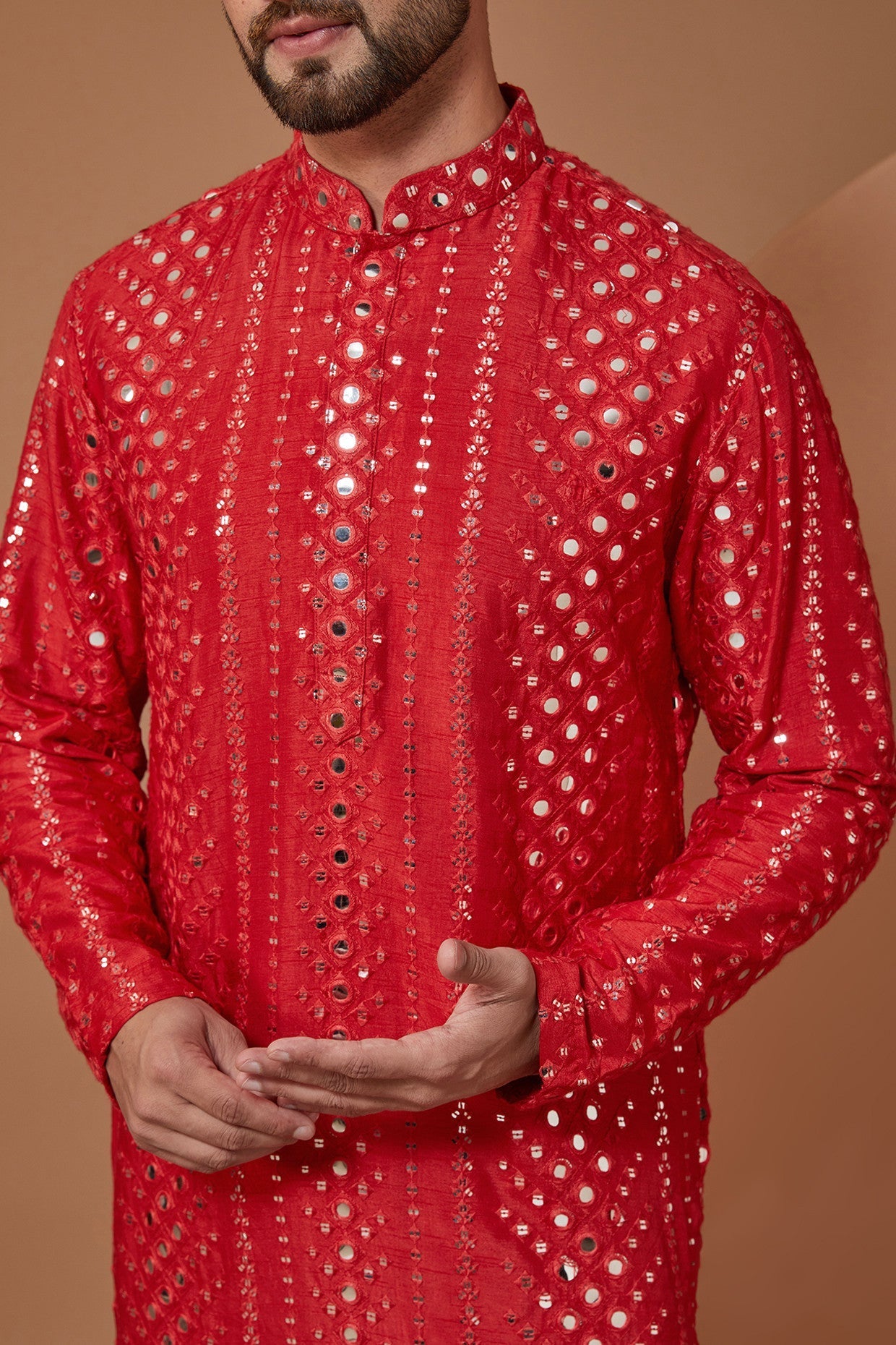 Red Mirror work Kurta - kasbahmen