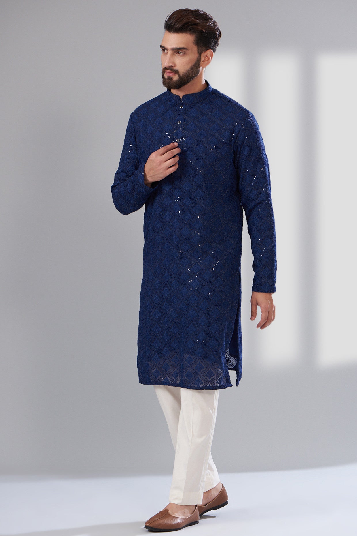 Navy Blue Chikankari Kurta - kasbahmen