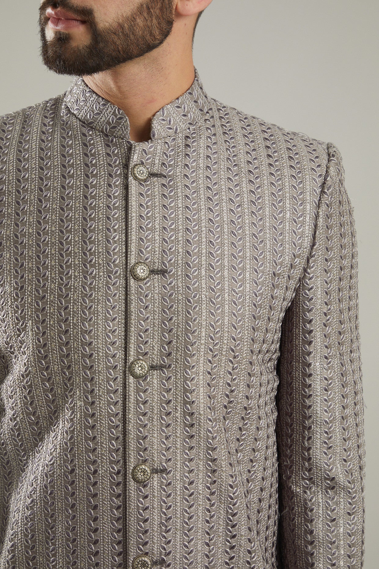 Electric Grey Chanderi Indo Western Jacket - kasbahmen