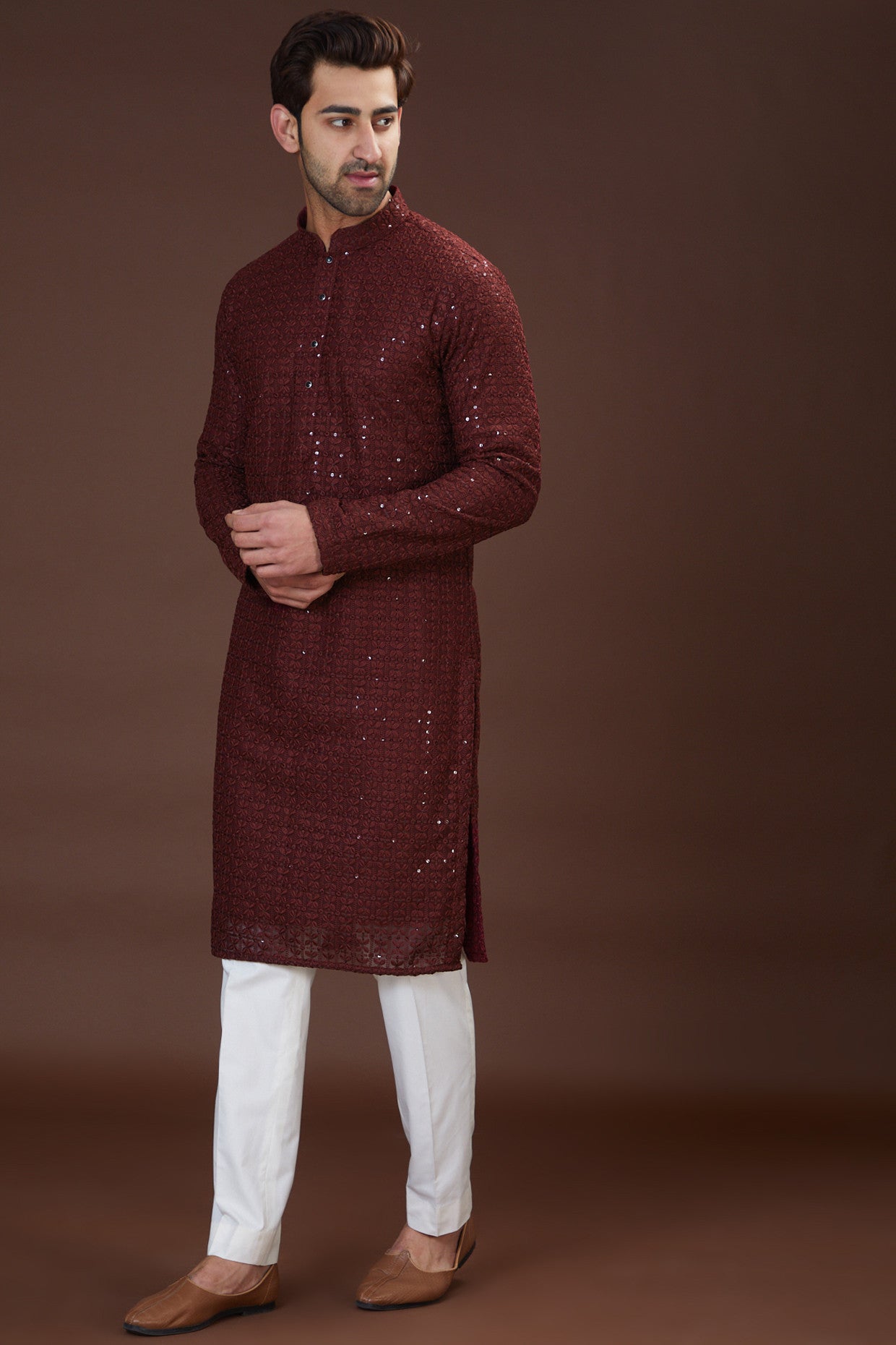 Maroon chikankari kurta - kasbahmen