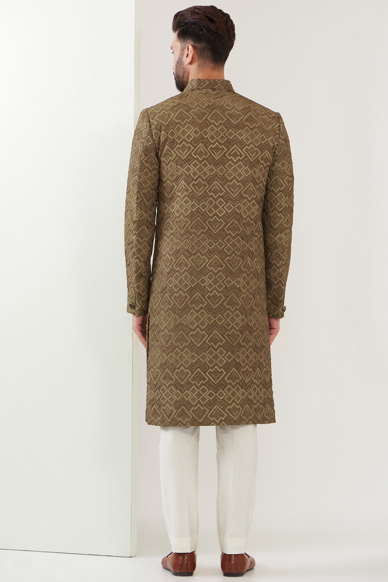 Dust beige thread work sherwani - kasbahmen