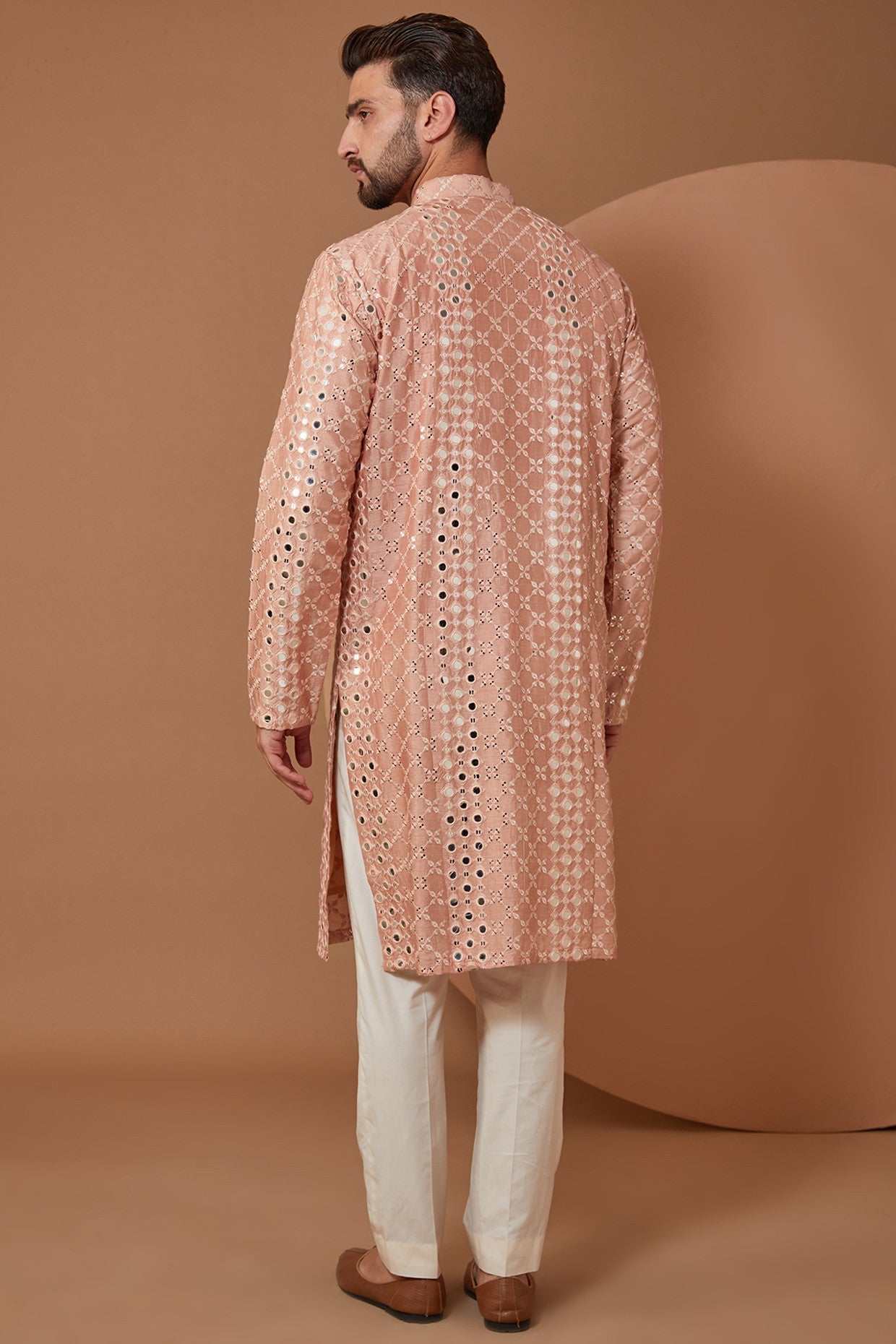 Peach Signature Mirrorwork Kurta - kasbahmen