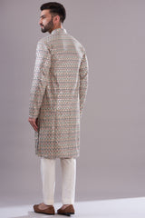 Grey multi threadwork kurta - kasbahmen