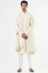 White Chikankari Kurta With Stole - kasbahmen