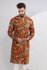 Orange and Green Abstract Embroidered Kurta - kasbahmen