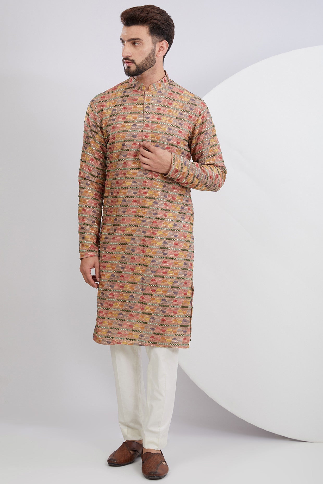 Mud Pink Multi Embroidered Kurta - kasbahmen