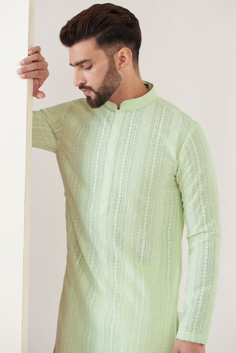 Green chikankari kurta with thread work - kasbahmen