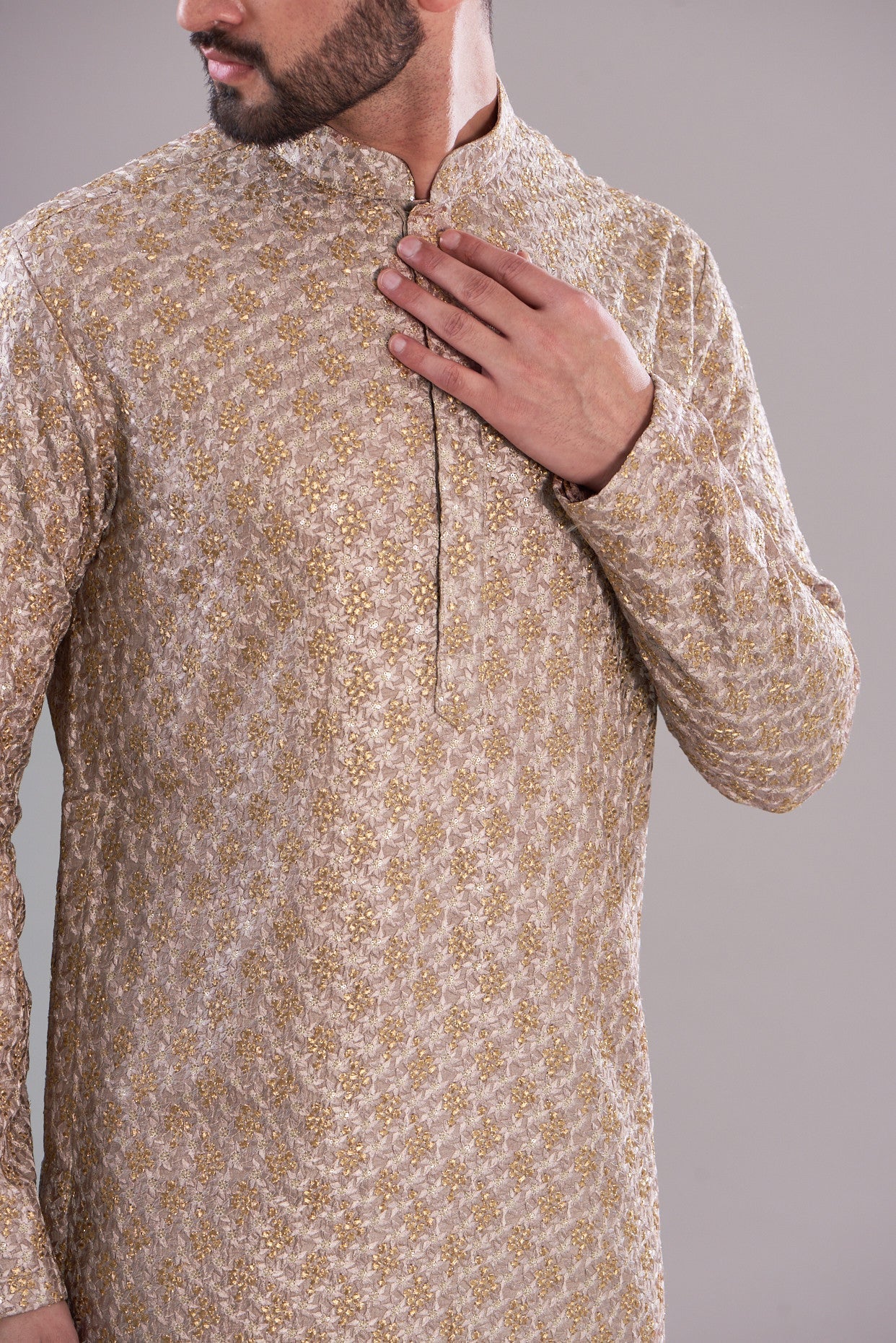 Formal mud pink chikankari kurta - kasbahmen