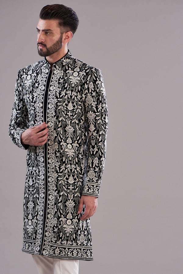 Black threadwork indowestern - kasbahmen