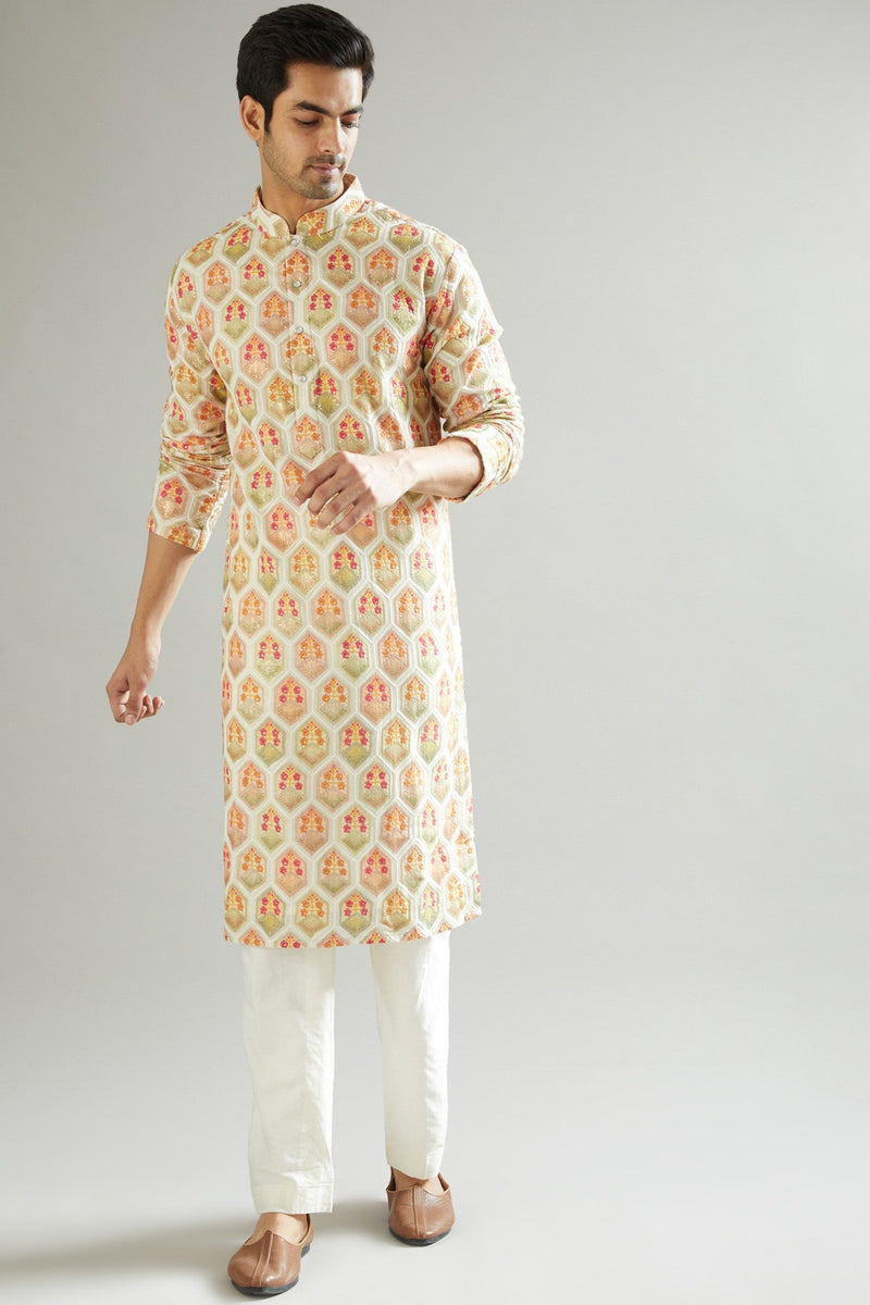 Nude Kurta With Multi-Colored Embroidery - kasbahmen