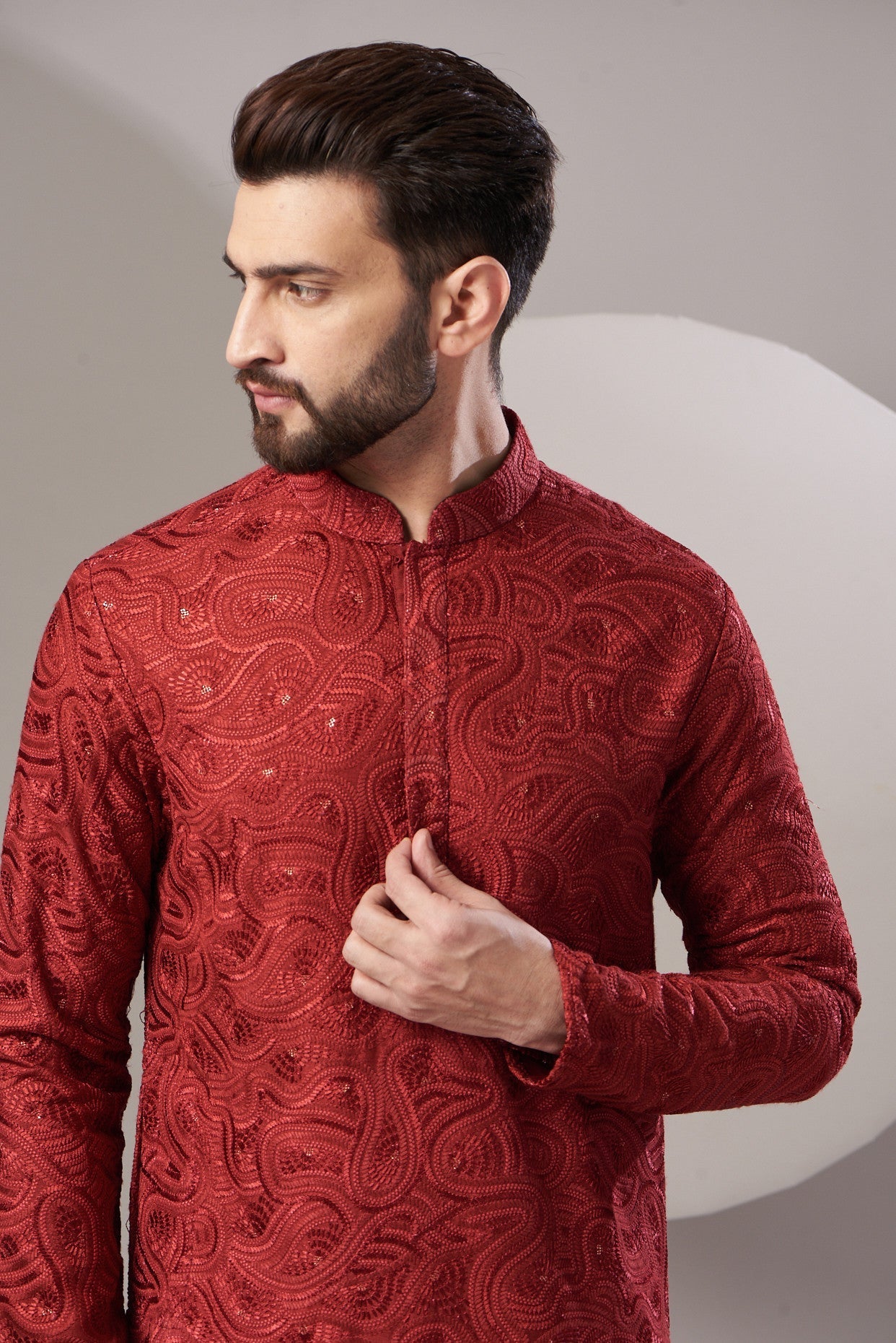 Formal maroon embrodried kurta - kasbahmen