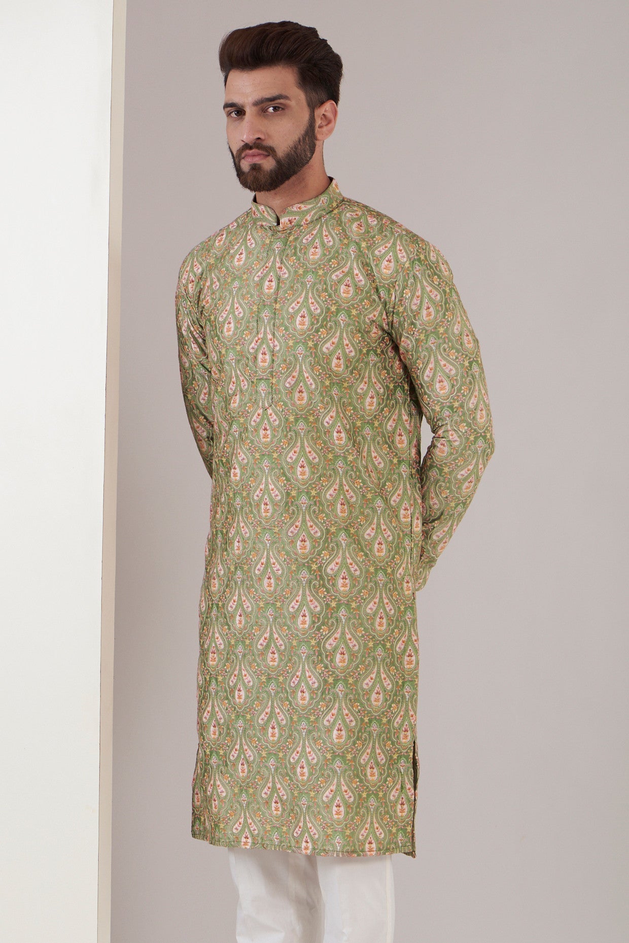 Mehandi Green embroidered kurta - kasbahmen