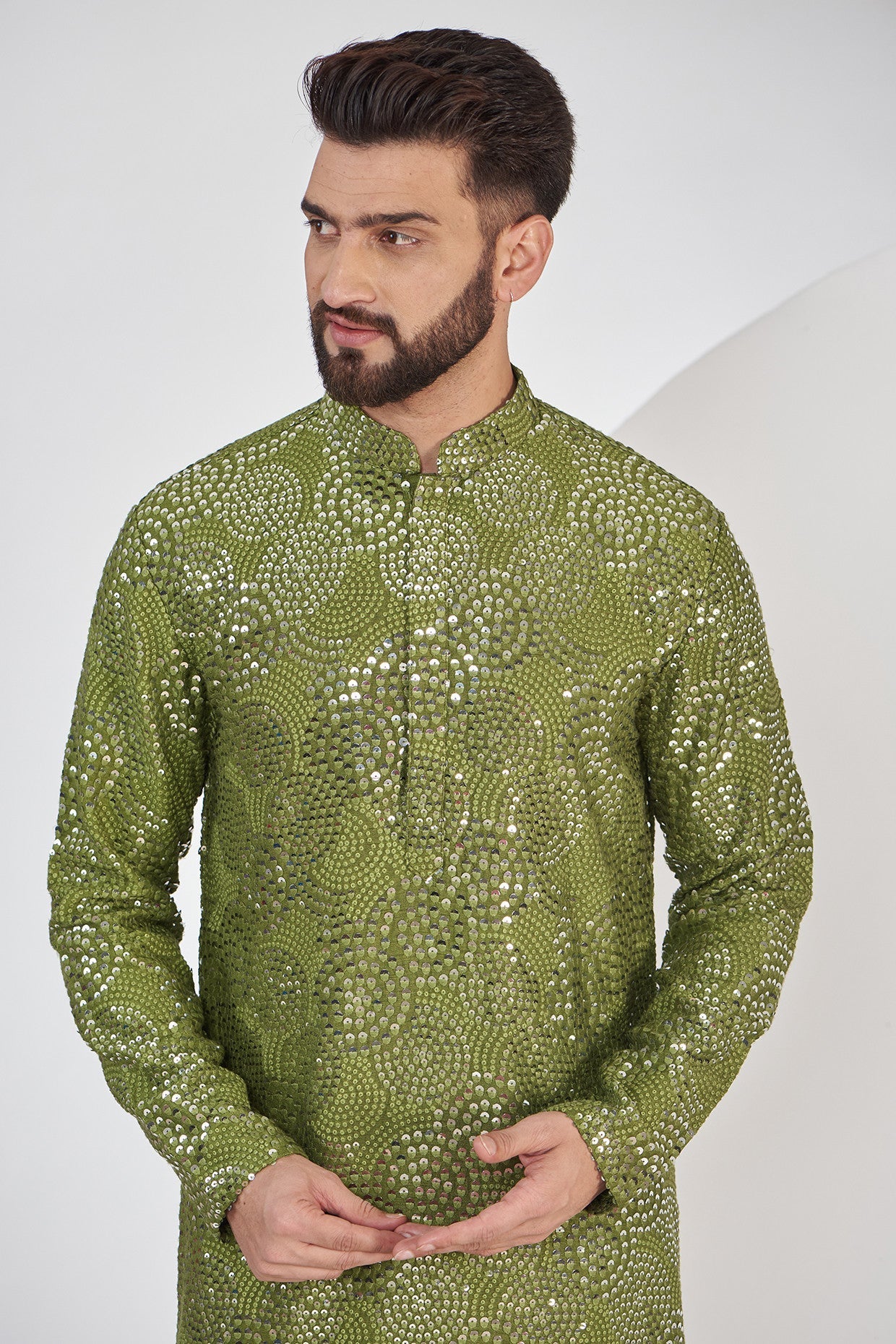 Mehndi green sequenced kurta - kasbahmen