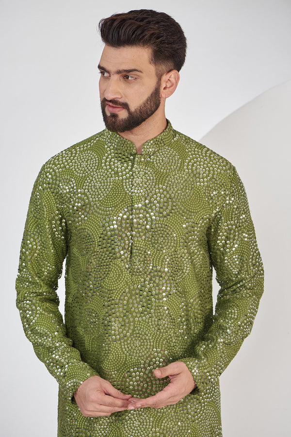 Mehndi green sequenced kurta