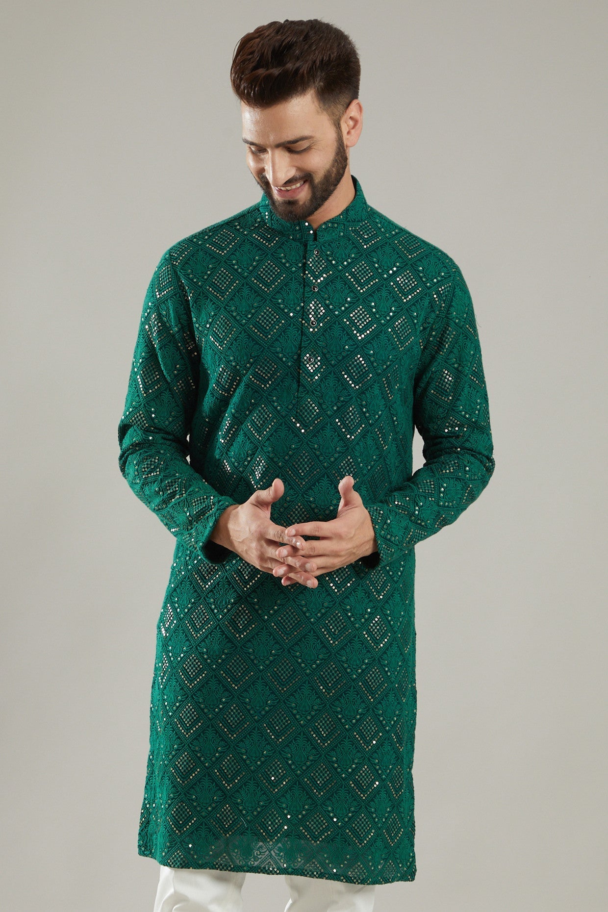 Emerald Green Embroidered Kurta - kasbahmen