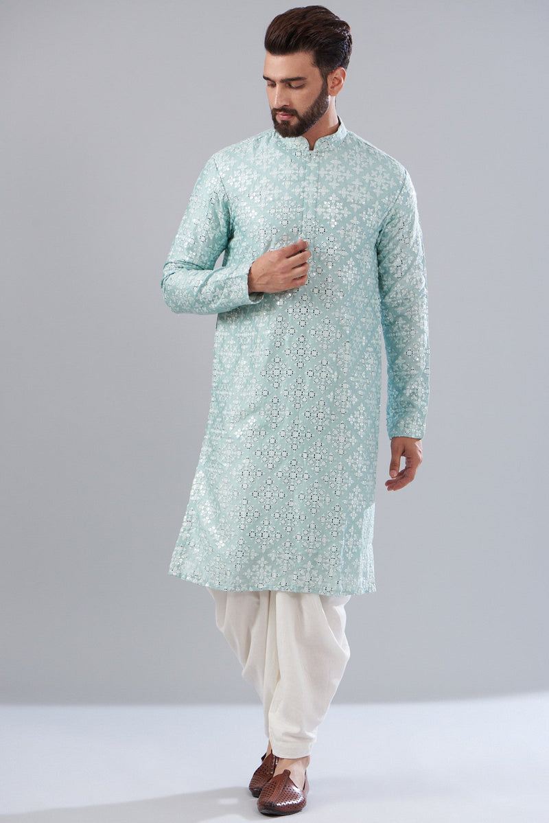 Signature aqua mirror work kurta - kasbahmen