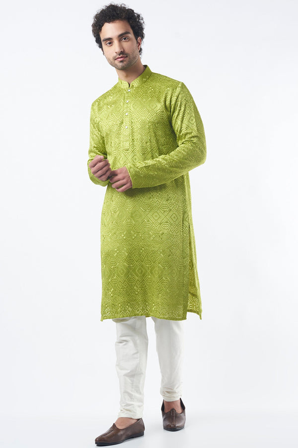 Green Embroidered Kurta