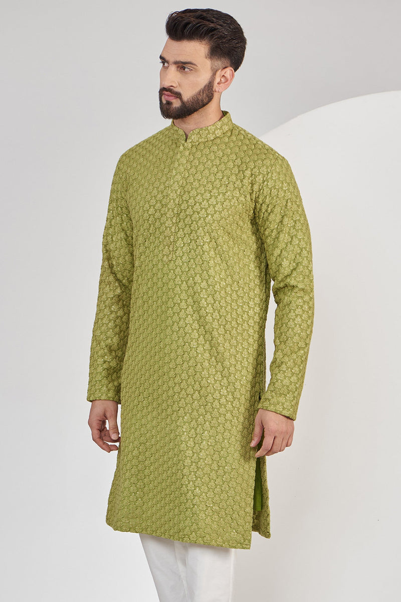 Mehndi Green Chikankari Kurta - kasbahmen