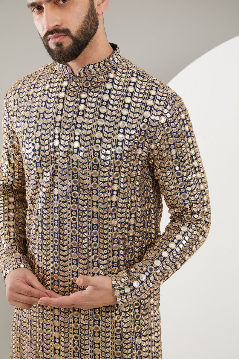 Navy Blue Mirrorwork Kurta - kasbahmen