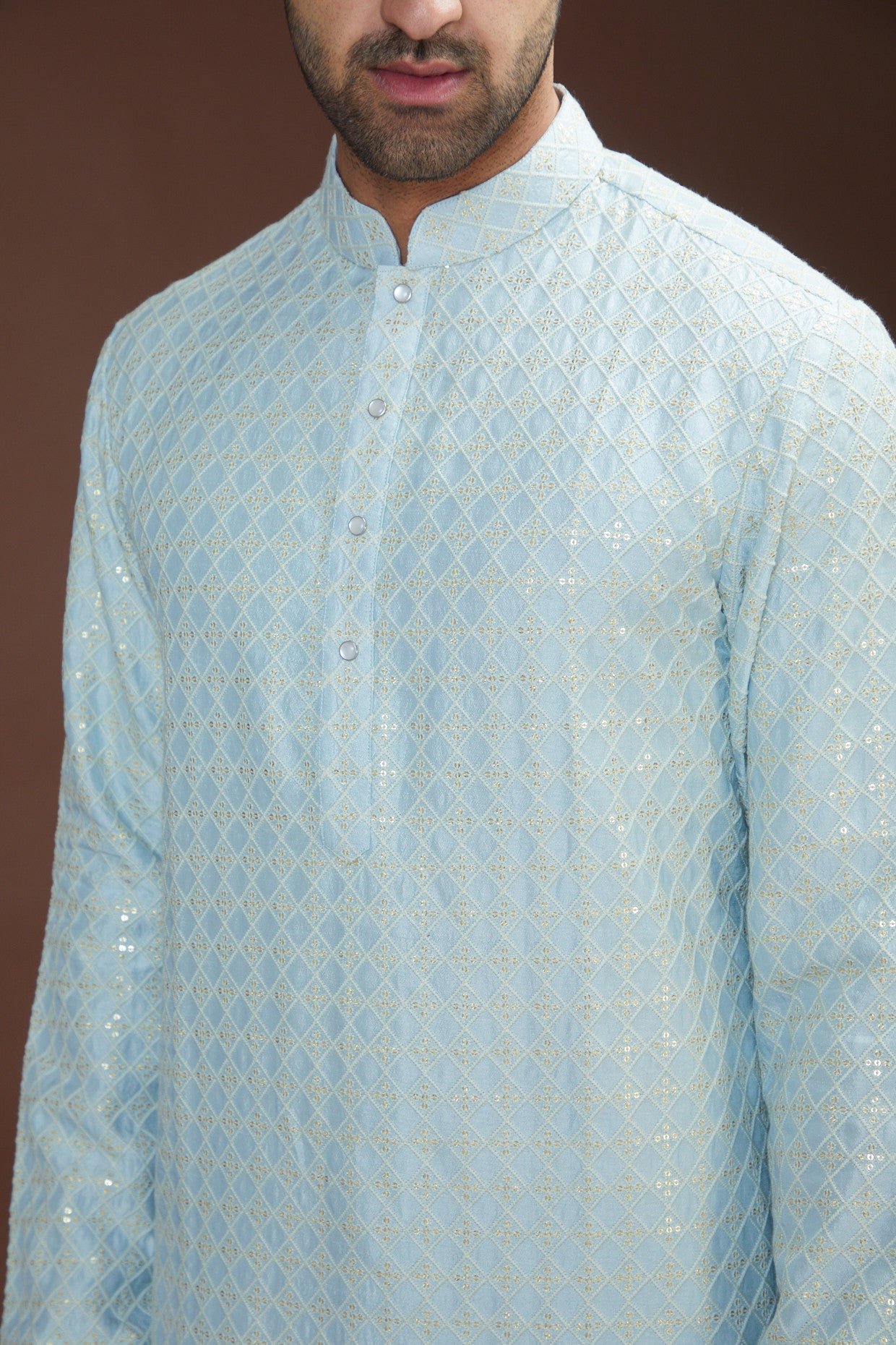 Sky blue silk kurta - kasbahmen