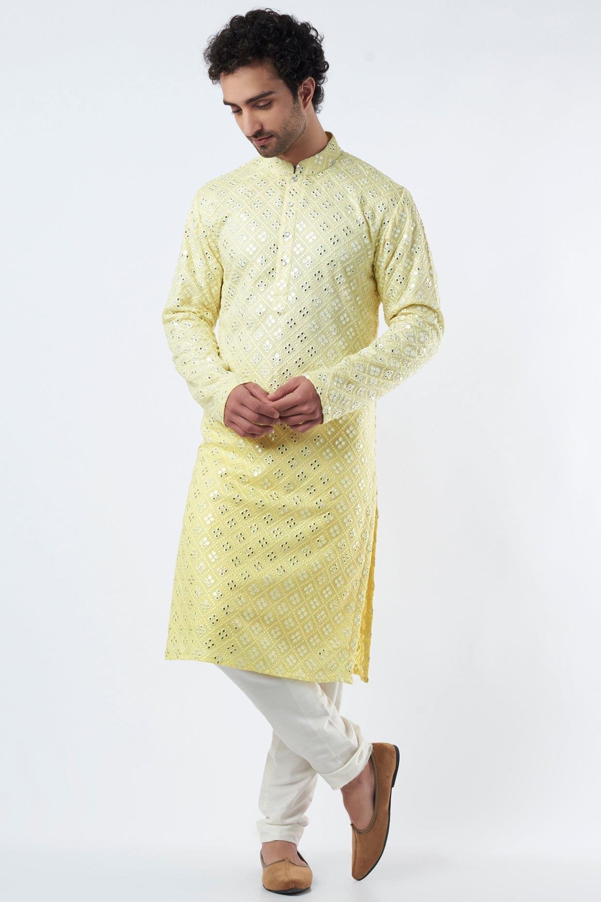 Lime Yellow Silk Kurta - kasbahmen