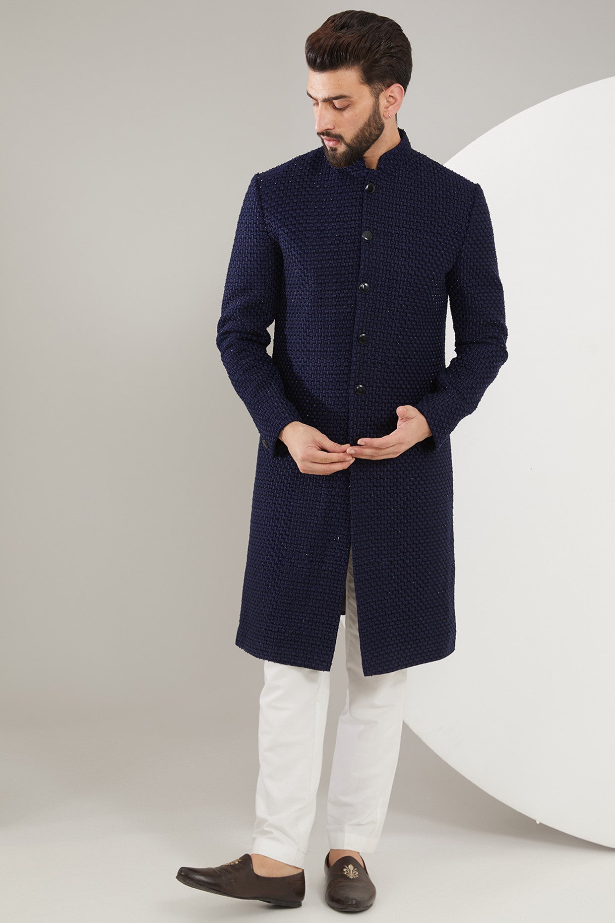 Navy Blue Cut-dana Sherwani - kasbahmen