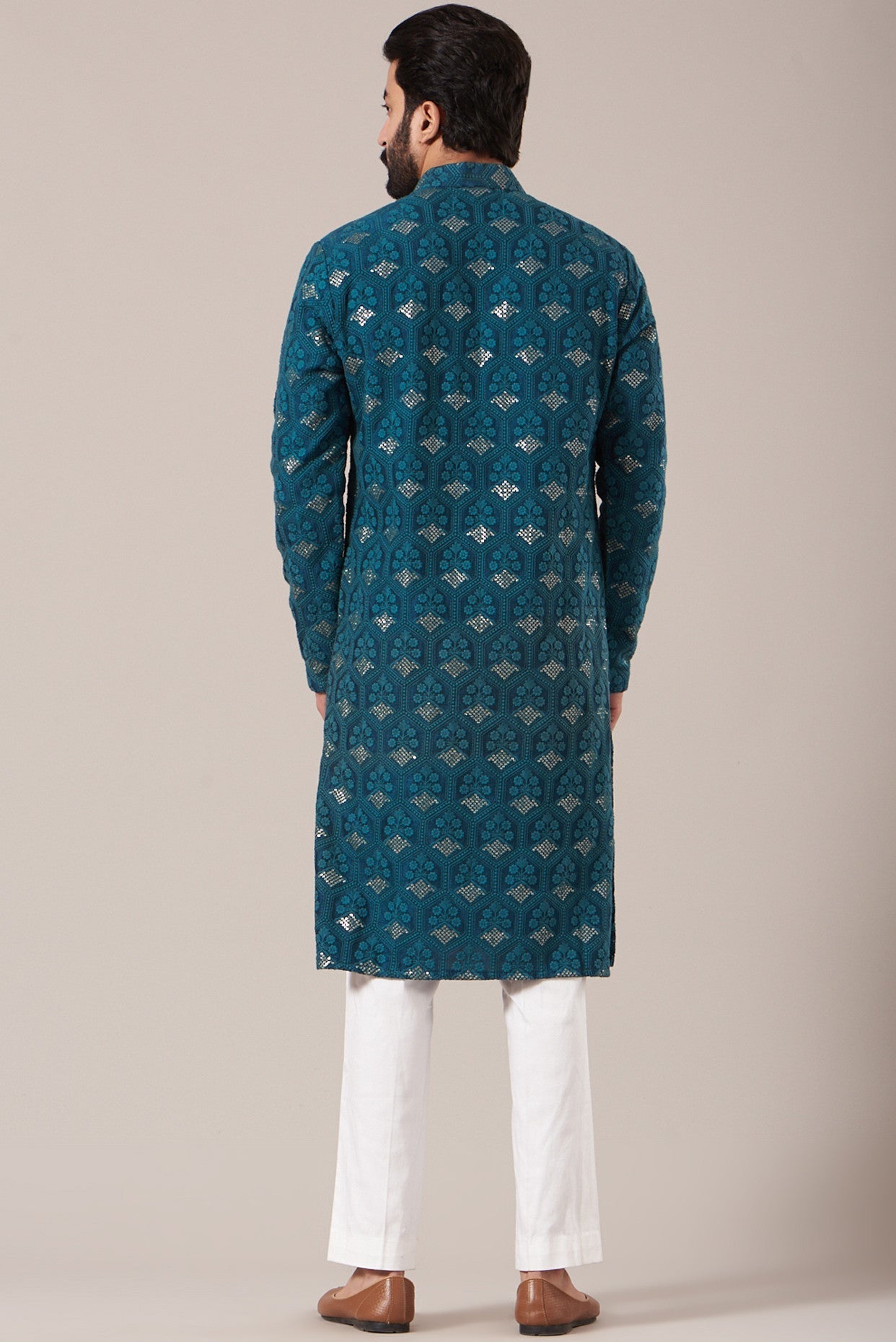 Teal Embroidered Kurta - kasbahmen