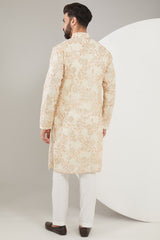 White and golden floral embroidered kurta - kasbahmen