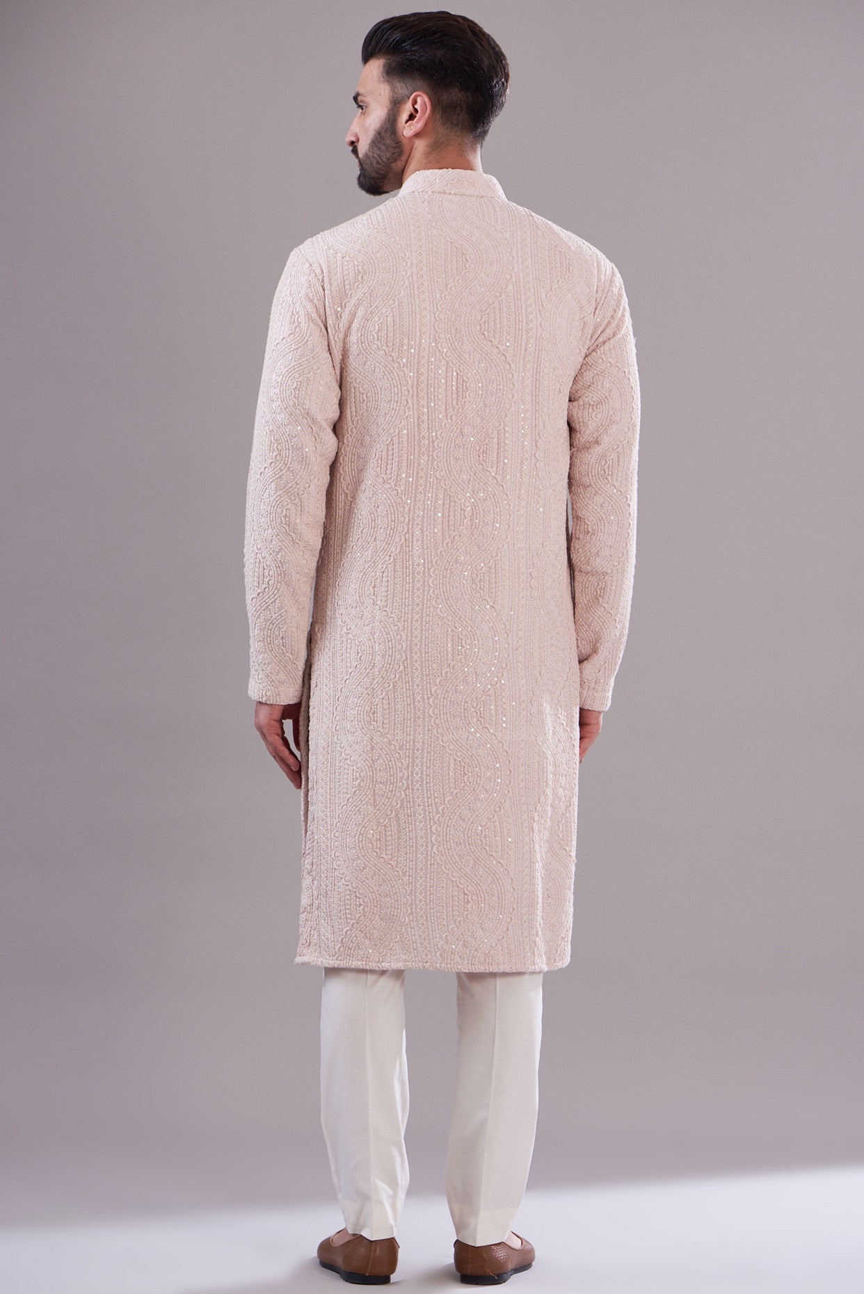 Powder pink thread work kurta - kasbahmen