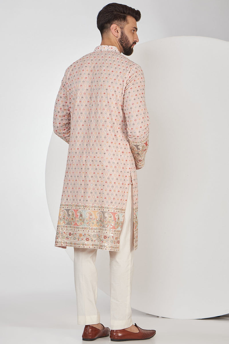 Pink Chikankari Kurta with intricate multi thread embroidery - kasbahmen